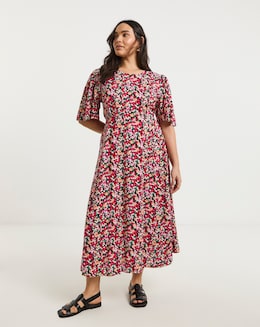Ditsy Floral Print Viscose Midi Dress