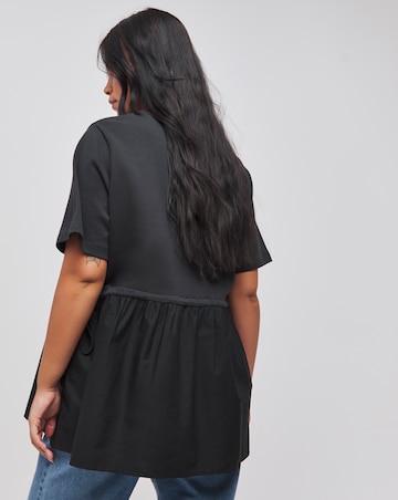 Simply Be Black Jersey Poplin Mix Drawstring Waist Smock Top