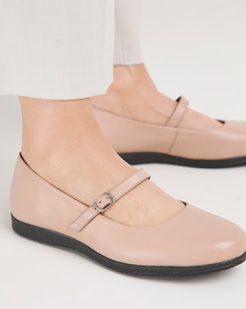 Heavenly Soles Annette Mary Jane Flat Leather Ballerina - Wide Fit (E)