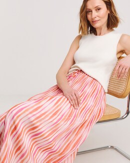 Pink Stripe Plisse Chiffon Midaxi Skirt