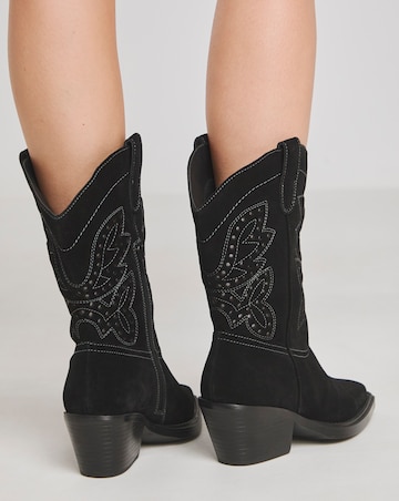 Daytona Suede Western Mid Calf Boots - Wide Fit (E) & Super Curvy Calf