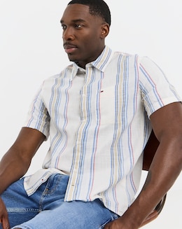 Tommy Jeans Short Sleeve Slub Shirt - White Stripe