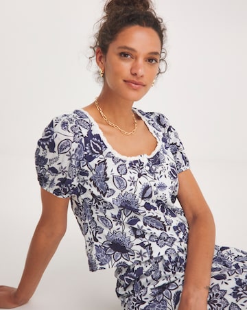Anise Navy Print Button Front Co-Ord Top