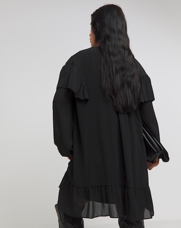 Black Crinkle Georgette Frill Smock Dress