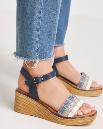 Alani Leather Wedge Sandal With Raffia Detailing Extra Wide EEE Fit