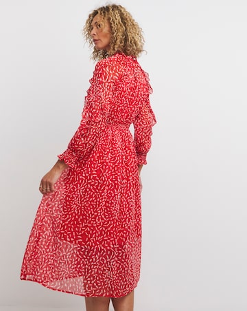 French Connection Billi Hallie Crinkle Frill Midi Dress