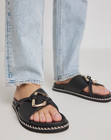 Lyon Leather Hardware Footbed Sandals - Wide Fit (E)