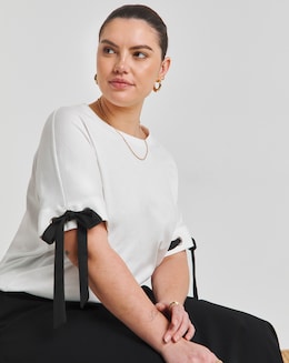 Simply Be Black & White Ribbon Trim T-Shirt