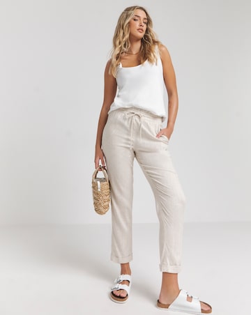 Simply Be Stone Tie Waist Linen Tapered Trousers
