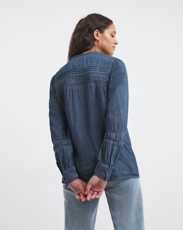 Mid Blue Lace Insert Denim Blouse