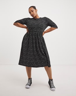 Spot Print Supersoft Jersey Pocket Midi Dress