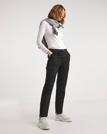 Black Cotton Rich Tapered Utility Trousers with Stretch