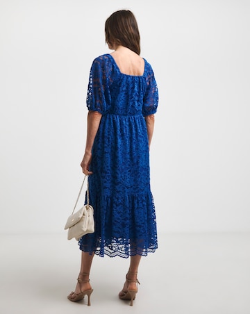 Square Neck Lace Midi Dress