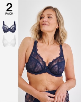 Pretty Secrets (2 Pack) Ella Lace Full Cup Wired Bras (B-K) Navy/White