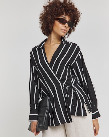 Mono Striped Tie Front Wrap Shirt