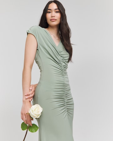 Sage Ruched Front Maxi Bridesmaid Dress