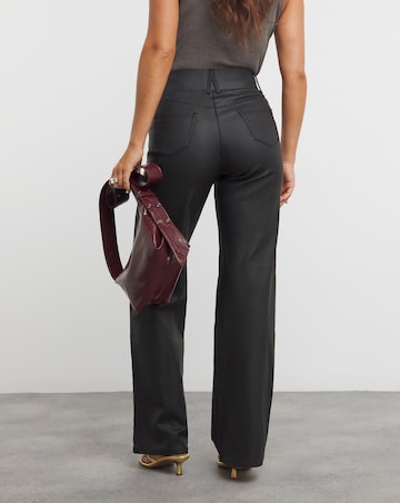 Black Coated Pull On Wide Leg Jeggings