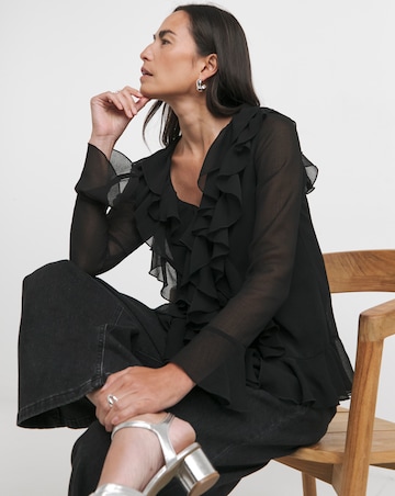 Womens Ruffle Romantic Long Sleeve Blouse - Black