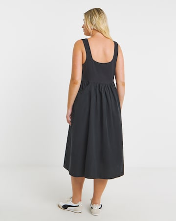 Simply Be Black Jersey Poplin Mix Sundress With Pockets