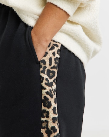 Black & Leopard Side Stripe Wide Leg Joggers