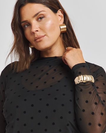 Black Spot Print High Neck Burn Out Top