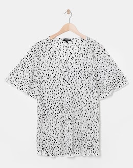 Spot V Neck Plisse Longline Top