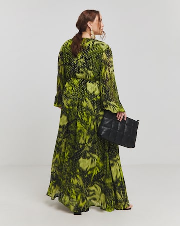 Simply Be Green Floral Print Georgette Foil Button Up Maxi Dress