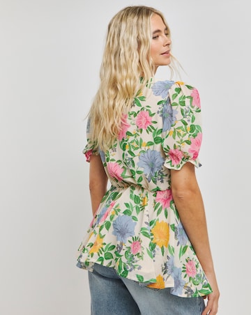 Ivory Floral Blouse with Tie Front Detail