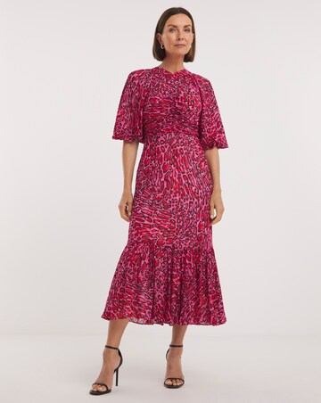 Whistles Leopard Puff Sleeve Midi Dress