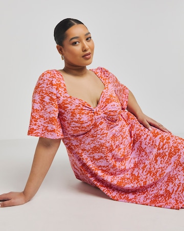 Simply Be Ditsy Floral Supersoft Jersey Knot Front Skater Dress