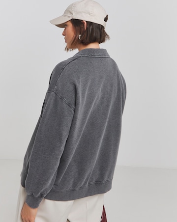 Acid Wash Rugby Collar Sweatshirt
