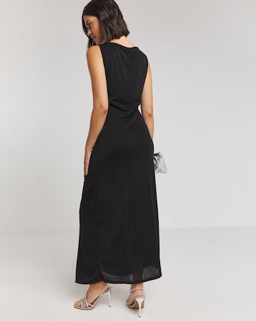 Black Slinky Sleeveless Tie Front Maxi Dress