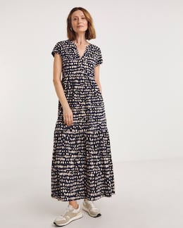 Notch Neck Jersey Smock Midaxi Dress