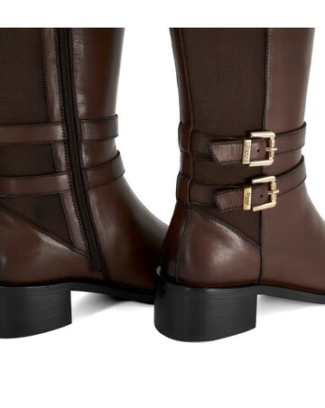 Dune Tatter Brown Leather Stretch-Back Knee-High Boots Standard Fit