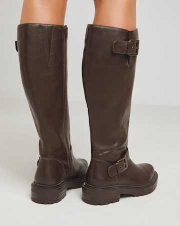 Eden Buckle Detail Knee High Boots - Extra Wide Fit (EEE) & Super Curvy Calf
