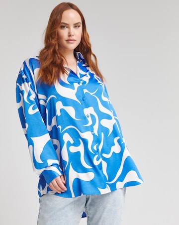 Simply Be Blue Swirl Print Relaxed Satin Long Sleeve Shirt
