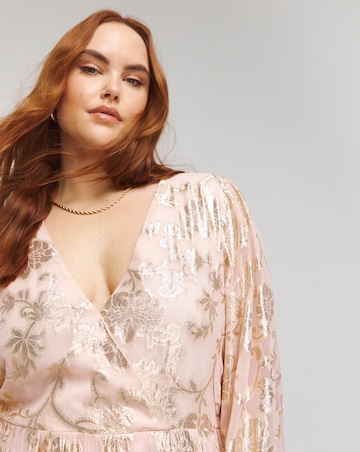Lovedrobe Jaquard Foil Long Sleeve Wrap Front Midaxi Dress