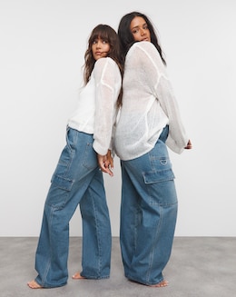 Mid Wash Straight Leg Utility Jeans