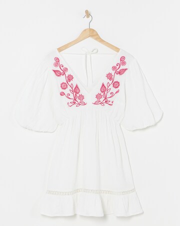 Simply Be White and Pink Embroidered Smock Dress