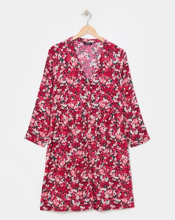 Pink Floral Relaxed Button Through Smock Dress