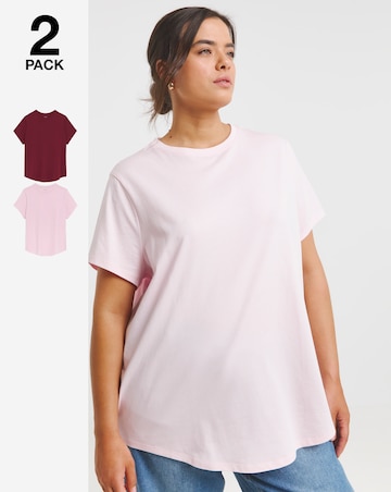 Simply Be Pink & Burgundy 2 Pack Curved Hem Longline Pure Cotton T-Shirts