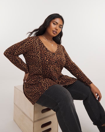 Leopard Button Front Peplum Longline Top
