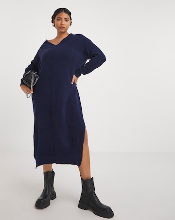 Navy V Neck Knitted Midaxi dress