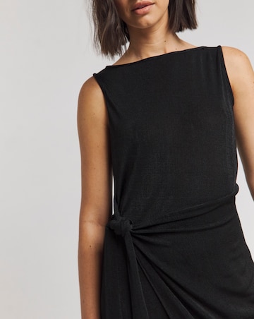 Black Slinky Sleeveless Tie Front Maxi Dress