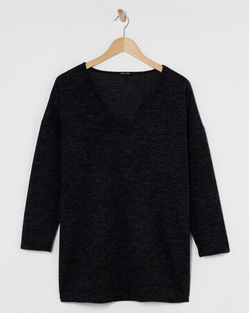 Black V Neck Soft Touch Longline Top