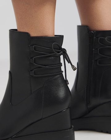 Frankie Lace Back Detail Wedged Ankle Boots - Wide Fit (E)