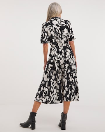Spun Viscose Midi Shirt Dress With Collar