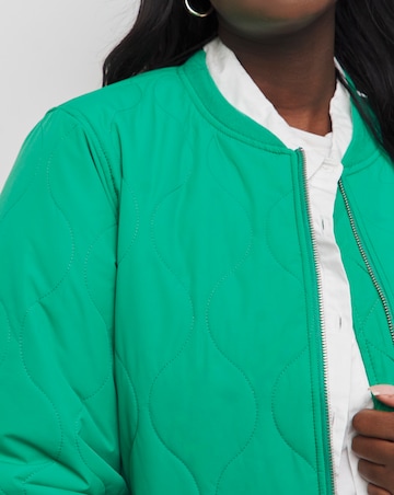 Green Quilted Bomber Jacket