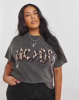 Simply Be Acid Wash ACDC License T-Shirt