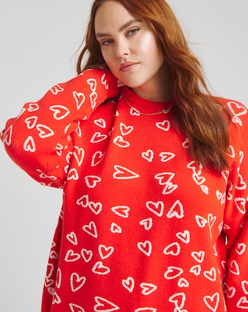 Red Sketchy Heart Pattern Jumper